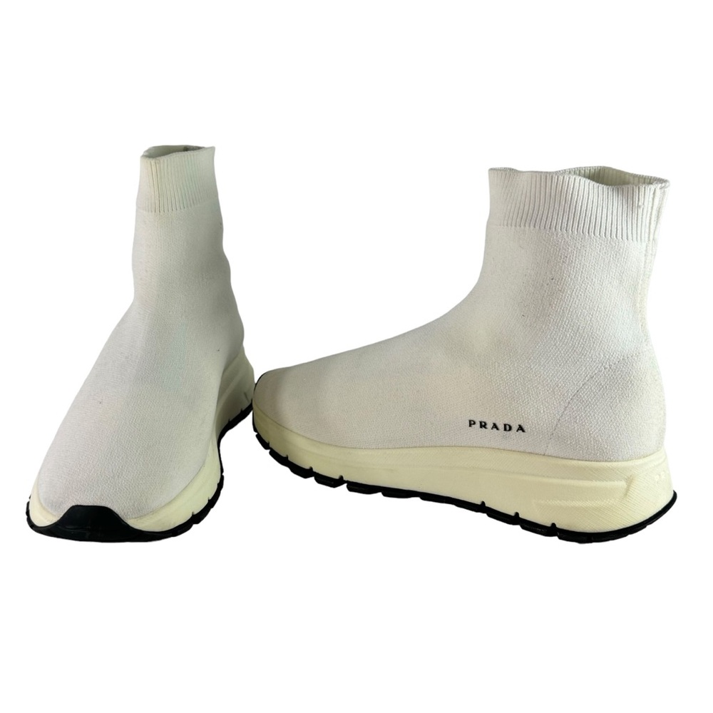 PRADA White Cloth Sock Women's High Top Sneakers Marked as 37 - 7US